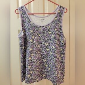 Lands' End Women's Tank Top - Purple and Yellow Floral 100% Cotton Size L